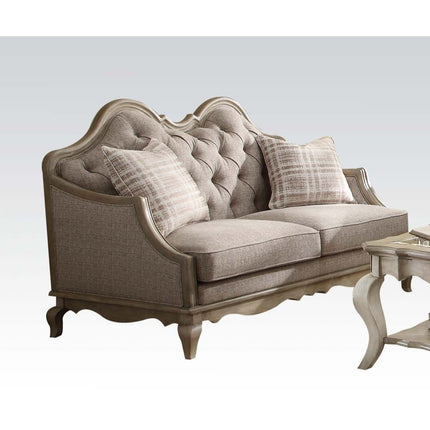 ACME 56051 Chelmsford Loveseat with 2 Pillows, Beige Fabric & Antique Taupe