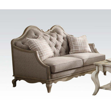 ACME 56051 Chelmsford Loveseat with 2 Pillows, Beige Fabric & Antique Taupe ACME Furniture