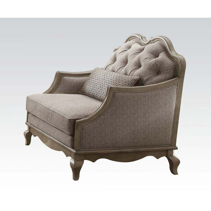 ACME 56052 Chelmsford Chair with 1 Pillow, Beige Fabric & Antique Taupe