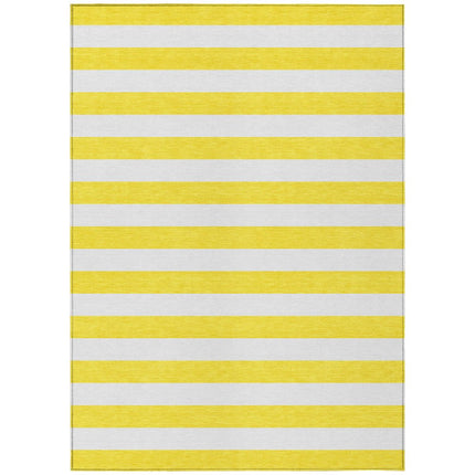 9' X 12' Yellow and White Striped Washable Indoor Outdoor Area Rug HomeRoots