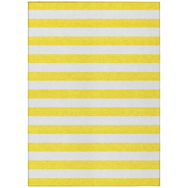 9' X 12' Yellow and White Striped Washable Indoor Outdoor Area Rug HomeRoots