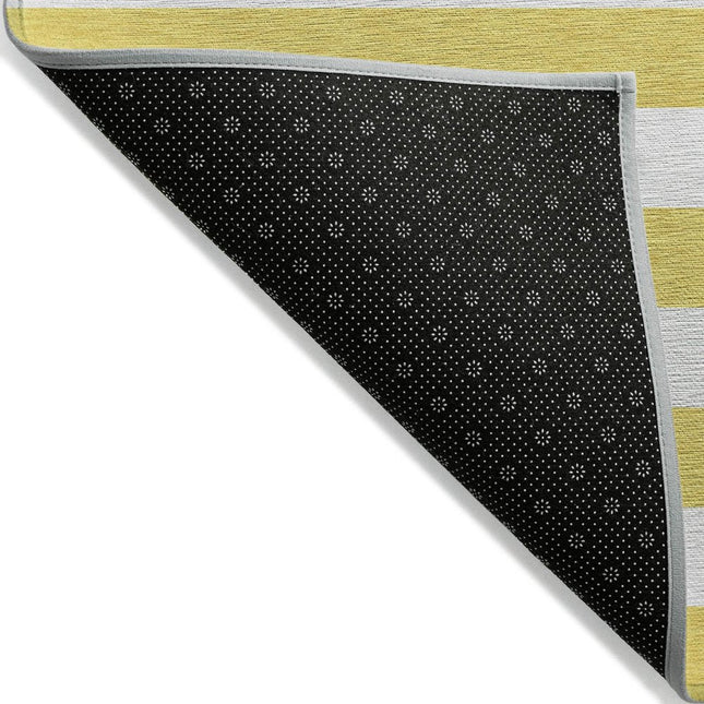 9' X 12' Yellow and White Striped Washable Indoor Outdoor Area Rug HomeRoots