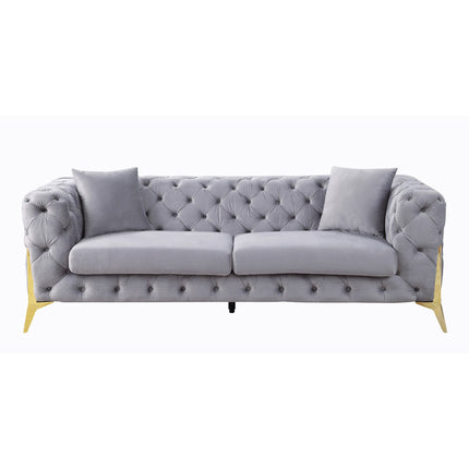 ACME 56115 Jelanea Sofa with 2 Pillows, Gray Velvet & Gold Finish