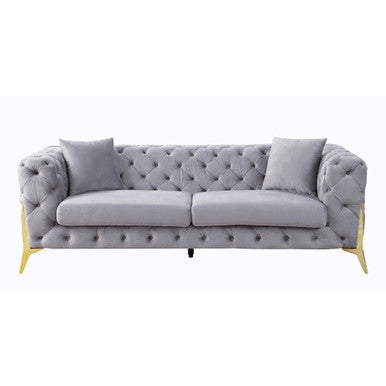 ACME 56115 Jelanea Sofa with 2 Pillows, Gray Velvet & Gold Finish ACME Furniture
