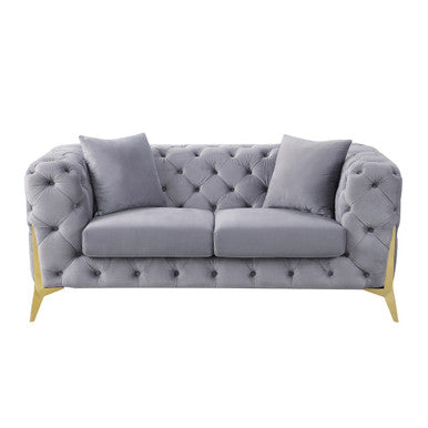 ACME 56116 Jelanea Loveseat with 2 Pillows, Gray Velvet & Gold Finish ACME Furniture