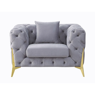 ACME 56117 Jelanea Chair with Pillow, Gray Velvet & Gold Finish ACME Furniture