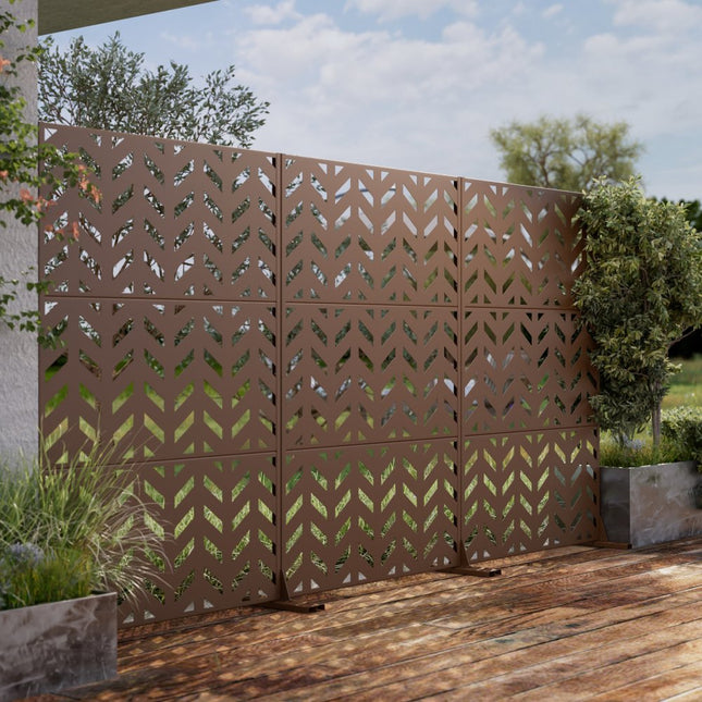 72" Brown Steel Three Panel Screen Room Divider