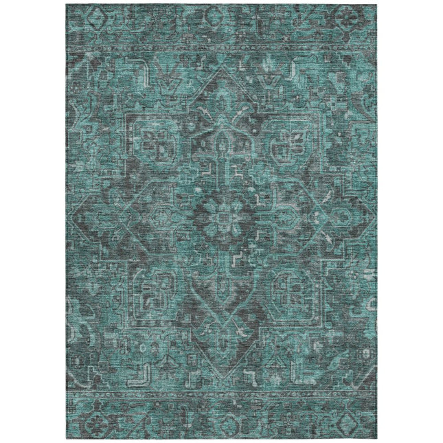 9' X 12' Turquoise Oriental Washable Non Skid Indoor Outdoor Area Rug HomeRoots