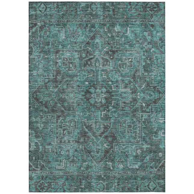 9' X 12' Turquoise Oriental Washable Non Skid Indoor Outdoor Area Rug HomeRoots