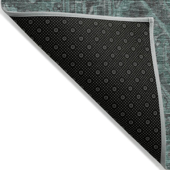 9' X 12' Turquoise Oriental Washable Non Skid Indoor Outdoor Area Rug HomeRoots