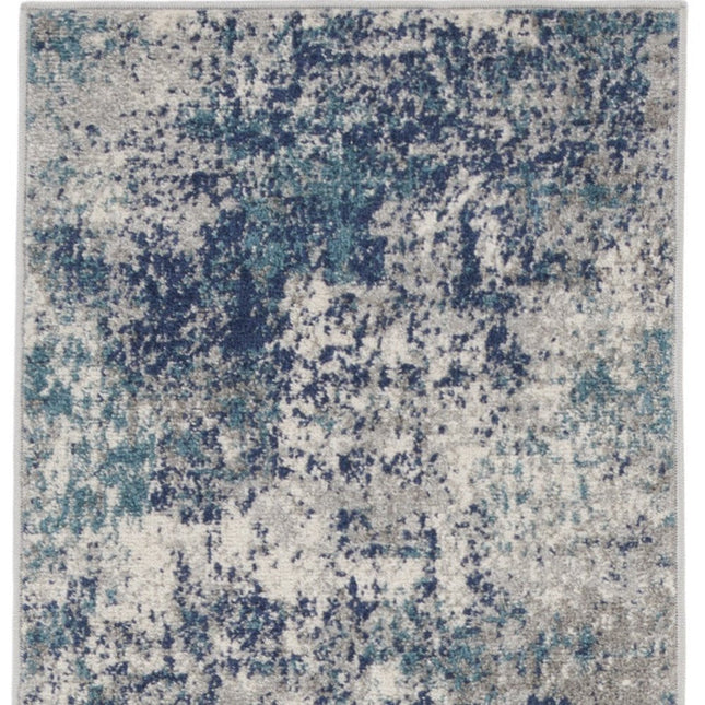 10' Ivory Blue And Teal Abstract Runner Rug HomeRoots