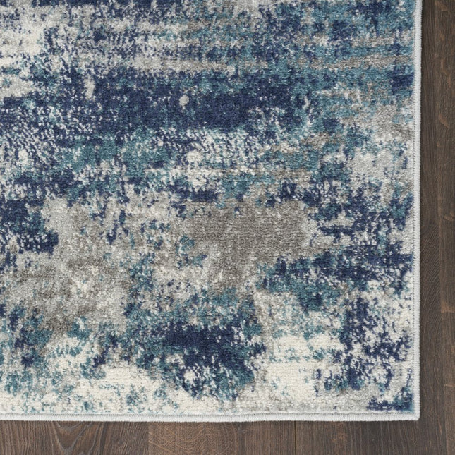 10' Ivory Blue And Teal Abstract Runner Rug HomeRoots