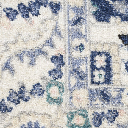 10' Ivory Gray And Blue Floral Runner Rug HomeRoots