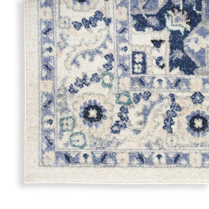 10' Ivory Gray And Blue Floral Runner Rug HomeRoots