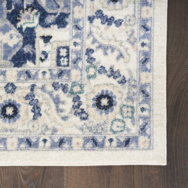 10' Ivory Gray And Blue Floral Runner Rug HomeRoots