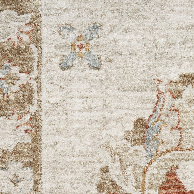 9' X 13' Cream Floral Power Loom Distressed Area Rug With Fringe HomeRoots