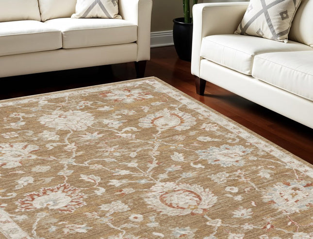 9' X 13' Brown Floral Power Loom Distressed Area Rug With Fringe HomeRoots