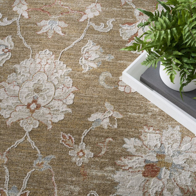 9' X 13' Brown Floral Power Loom Distressed Area Rug With Fringe HomeRoots