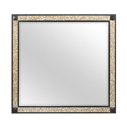 36" Black And Gold Faux Crystal And Wood Dresser Mount Framed Mirror HomeRoots