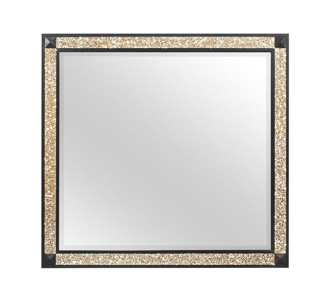 36" Black And Gold Faux Crystal And Wood Dresser Mount Framed Mirror