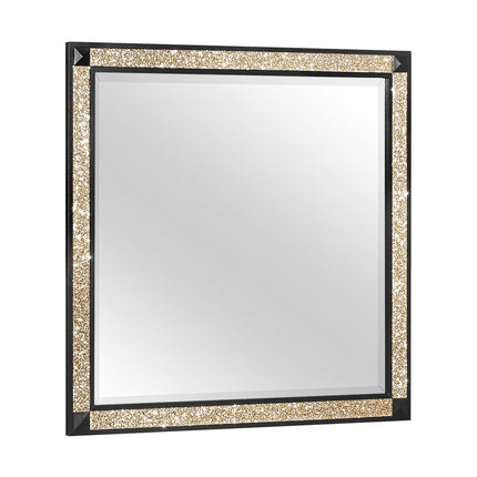 36" Black And Gold Faux Crystal And Wood Dresser Mount Framed Mirror HomeRoots
