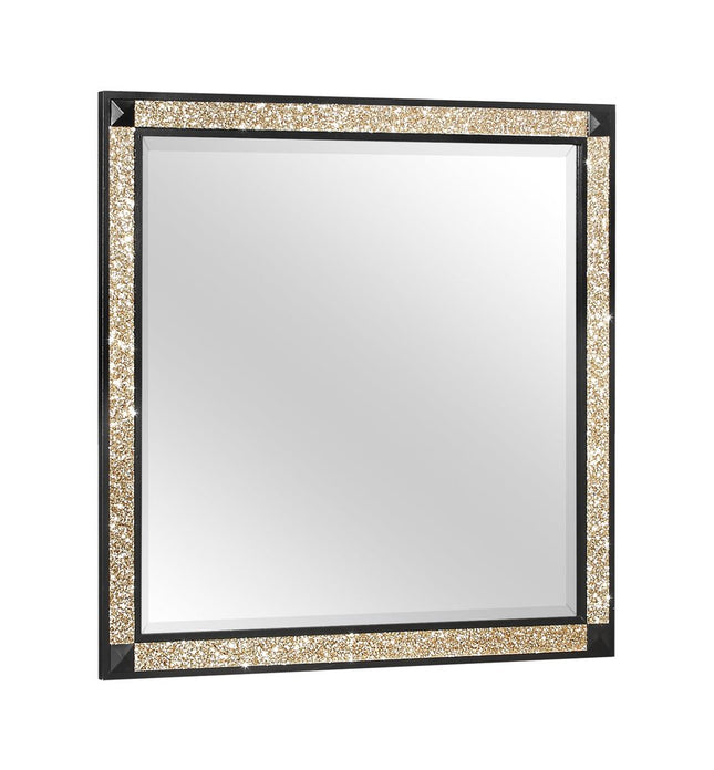 36" Black And Gold Faux Crystal And Wood Dresser Mount Framed Mirror