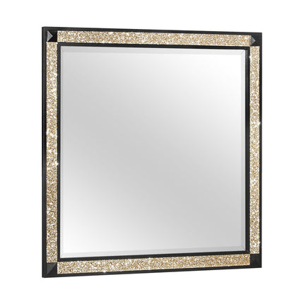 36" Black And Gold Faux Crystal And Wood Dresser Mount Framed Mirror HomeRoots