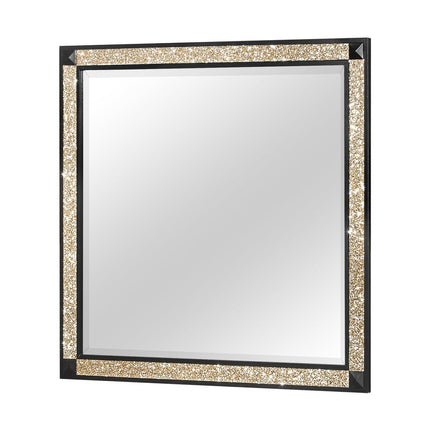 36" Black And Gold Faux Crystal And Wood Dresser Mount Framed Mirror HomeRoots