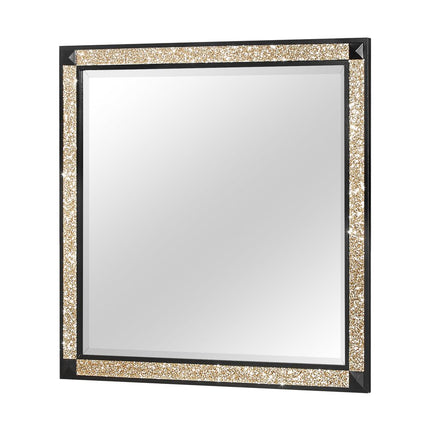 36" Black And Gold Faux Crystal And Wood Dresser Mount Framed Mirror HomeRoots