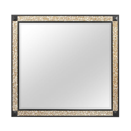 36" Black And Gold Faux Crystal And Wood Dresser Mount Framed Mirror HomeRoots