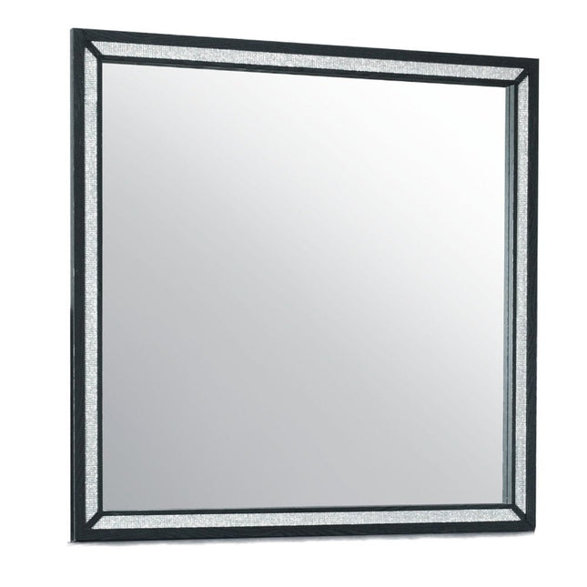 37" Black Faux Crystal And Wood Dresser Mount Framed Mirror HomeRoots