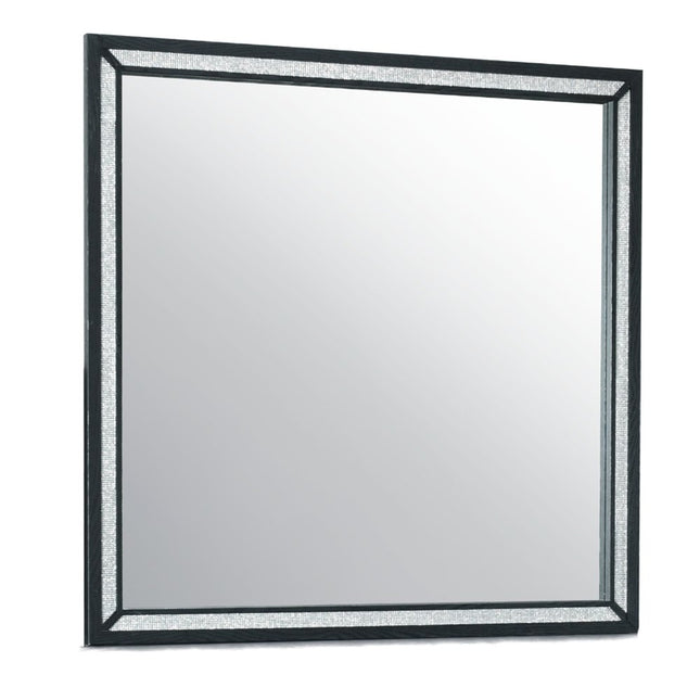 37" Black Faux Crystal And Wood Dresser Mount Framed Mirror