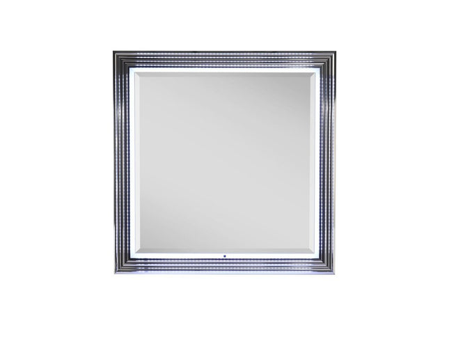42" Silver And White Wood Square Lighted Dresser Mount Framed Mirror