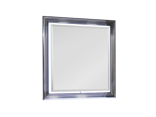 42" Silver And White Wood Square Lighted Dresser Mount Framed Mirror