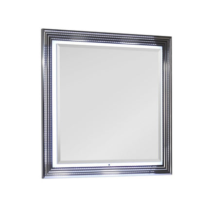42" Silver And White Wood Square Lighted Dresser Mount Framed Mirror HomeRoots