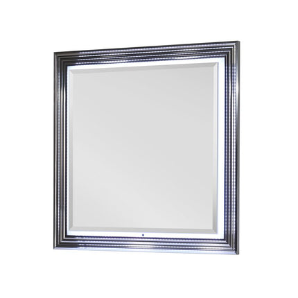 42" Silver And White Wood Square Lighted Dresser Mount Framed Mirror HomeRoots