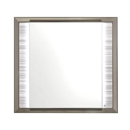 38" White And Silver Wood Lighted Dresser Mount Framed Mirror