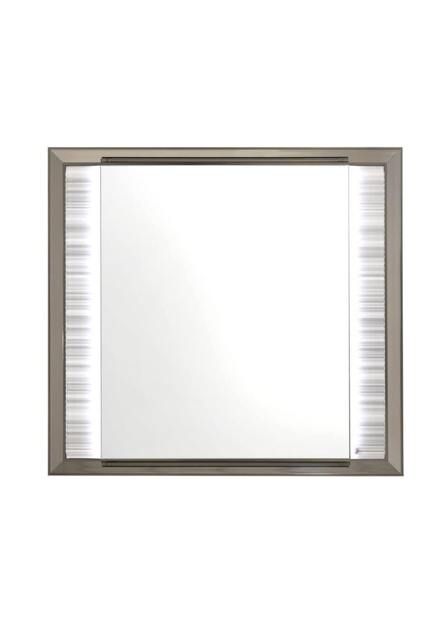 38" White And Silver Wood Lighted Dresser Mount Framed Mirror