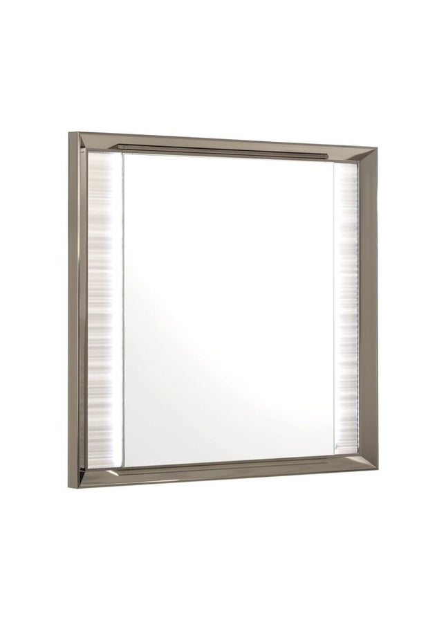 38" White And Silver Wood Lighted Dresser Mount Framed Mirror