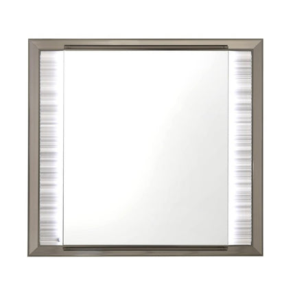 38" White And Silver Wood Lighted Dresser Mount Framed Mirror