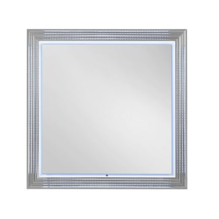 42" White Wood Square Lighted Dresser Mount Framed Mirror HomeRoots