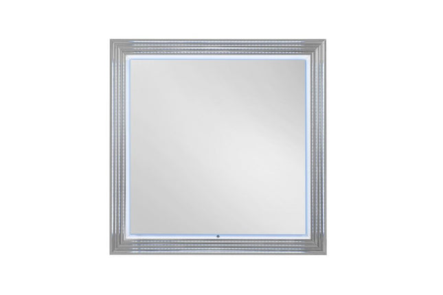42" White Wood Square Lighted Dresser Mount Framed Mirror