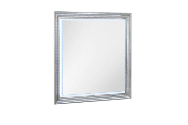 42" White Wood Square Lighted Dresser Mount Framed Mirror