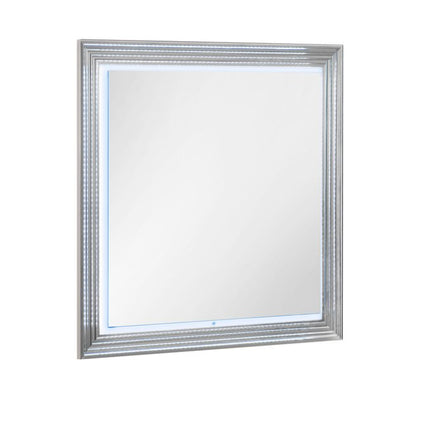 42" White Wood Square Lighted Dresser Mount Framed Mirror HomeRoots