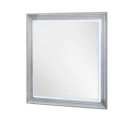42" White Wood Square Lighted Dresser Mount Framed Mirror HomeRoots