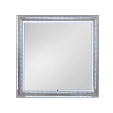 42" White Wood Square Lighted Dresser Mount Framed Mirror HomeRoots