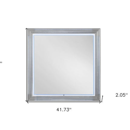 42" White Wood Square Lighted Dresser Mount Framed Mirror HomeRoots