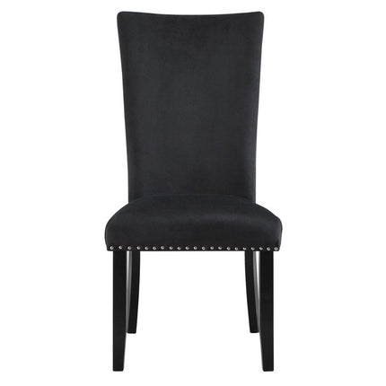 Set of Two Black Upholstered Velvet Dining Side Chairs