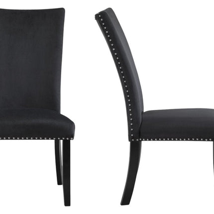 Set of Two Black Upholstered Velvet Dining Side Chairs
