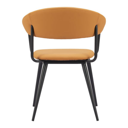 Brown and Black Faux Leather Open Back Dining Arm Chair